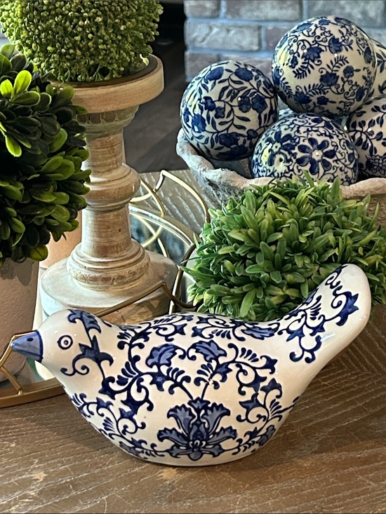 Other - NEW! Shabby Chic Ceramic Blue & White Floral Ceramic Chinoiserie Love Song Bird